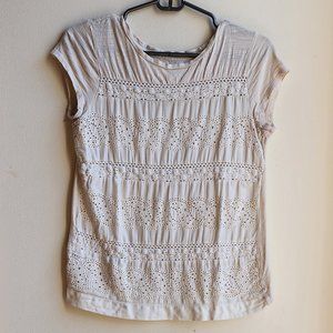 LOFT Eyelet Lace Cream Cap Sleeve Jersey Size Small